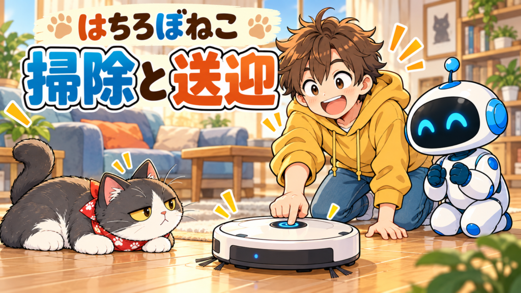 【4コマ漫画】掃除と送迎｜はちろぼねこ